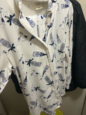 Soma White Button-Up Pajama Set with Navy Champagne Bottle Print
